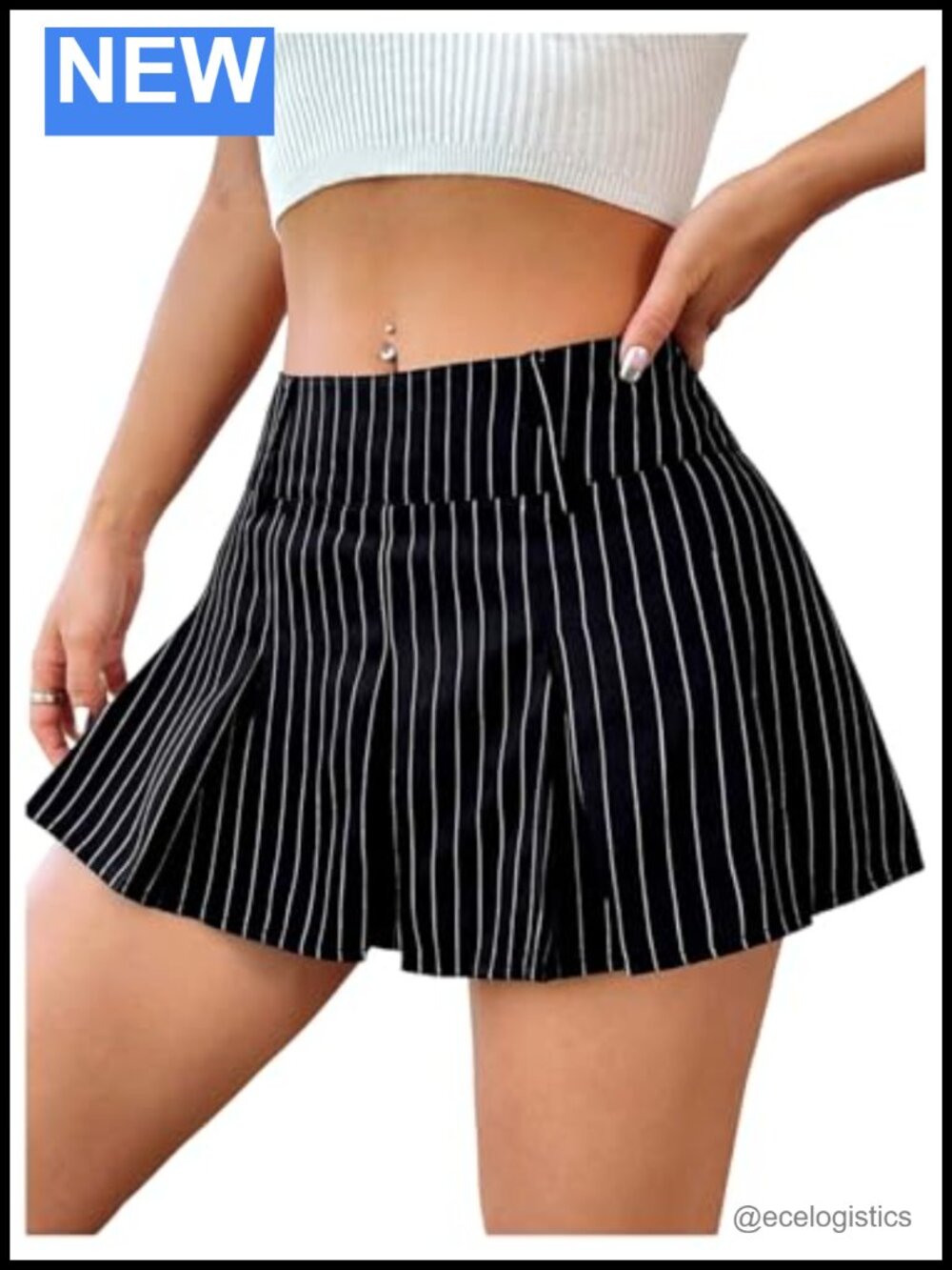 Striped Pleated A-Line Mini Skirt Low Rise Uniform Skirt Soft Stretch